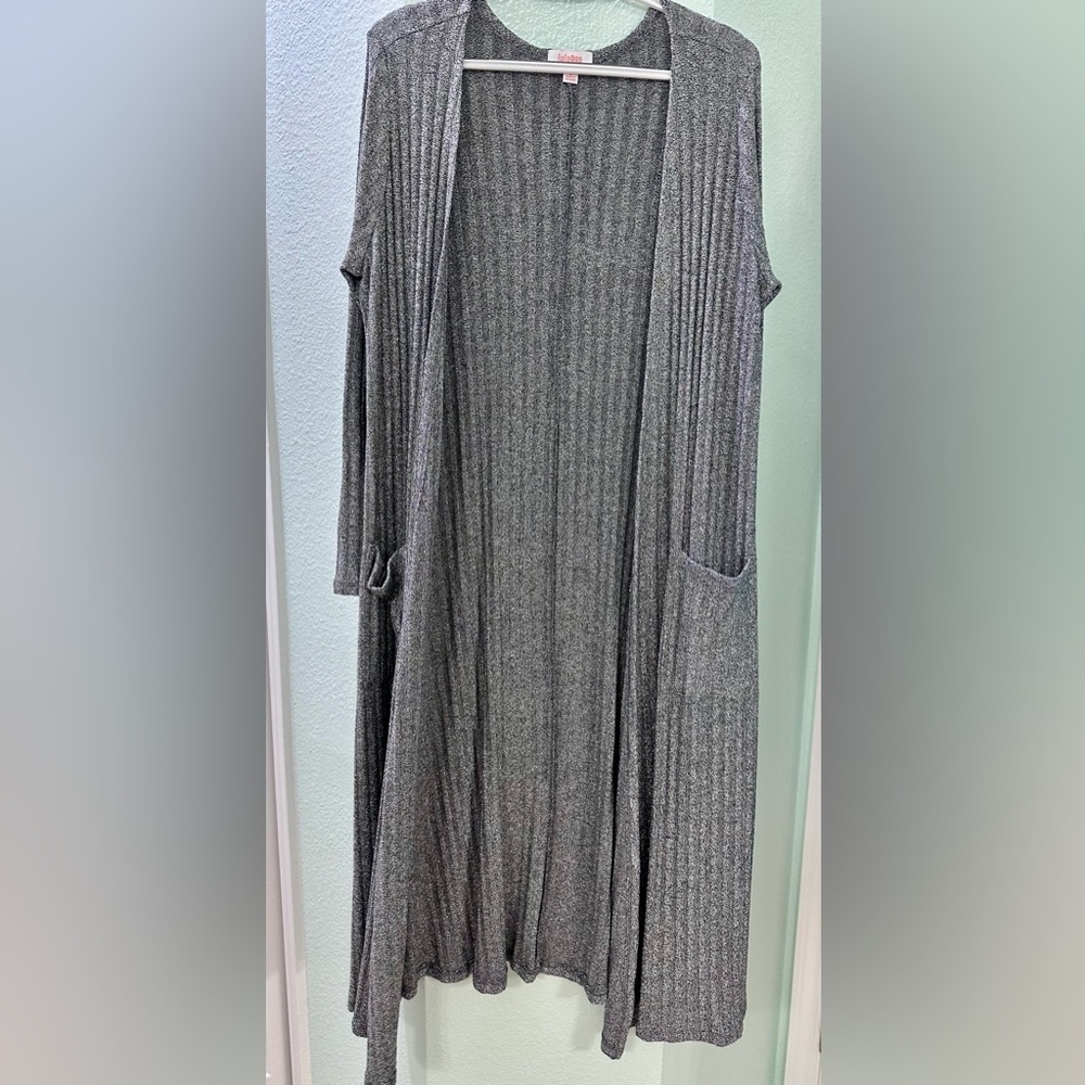 LuLaRoe Sarah Metallic Gray Knit Sweater Cardigan, Small